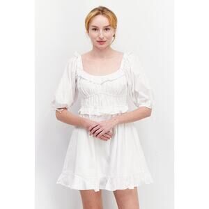 Kourt Girly Cotton Boho Coastal Breezy White Flowy Dress Medium